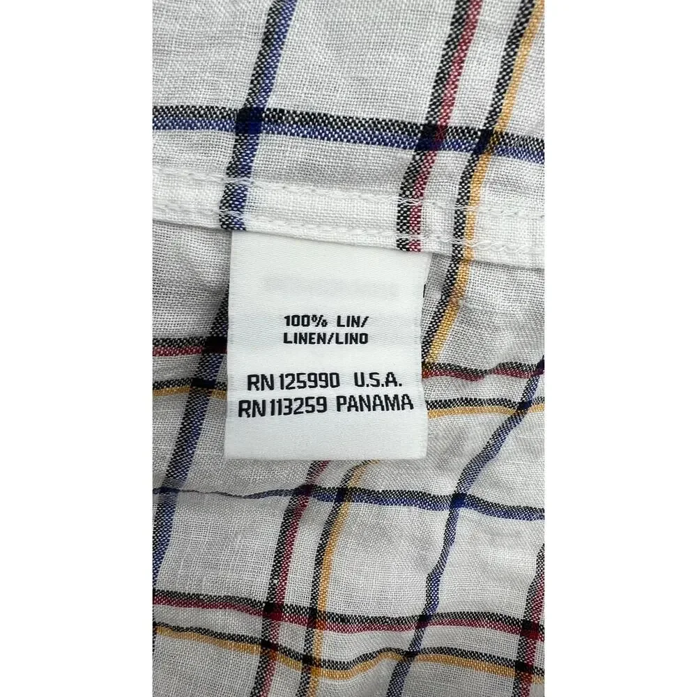 Faconnable Windowpane Linen Button Up Shirt White